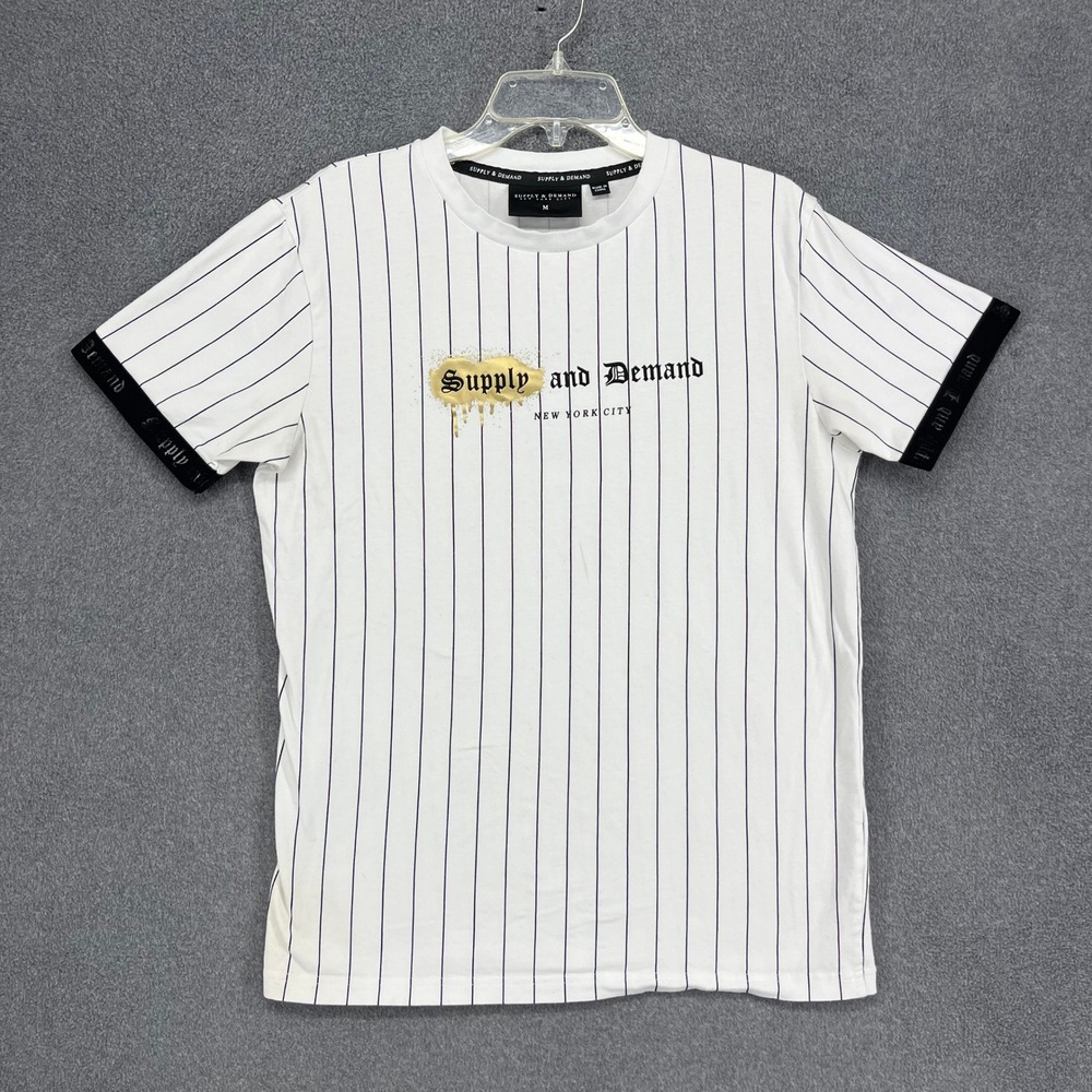 Supply and Demand Mens White‎ Pinstripe Graphic T Shirt Size M